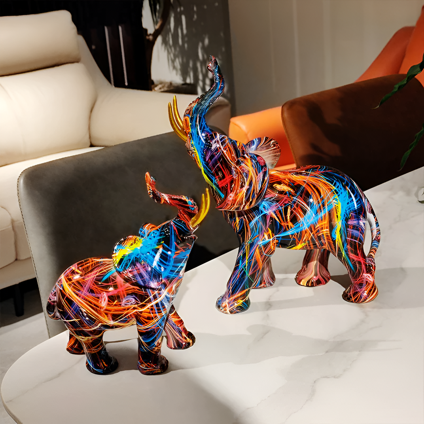 Abstract Multicolored Elephant Statue – Artistic Elephant Ornaments for Vibrant Home Decor-5
