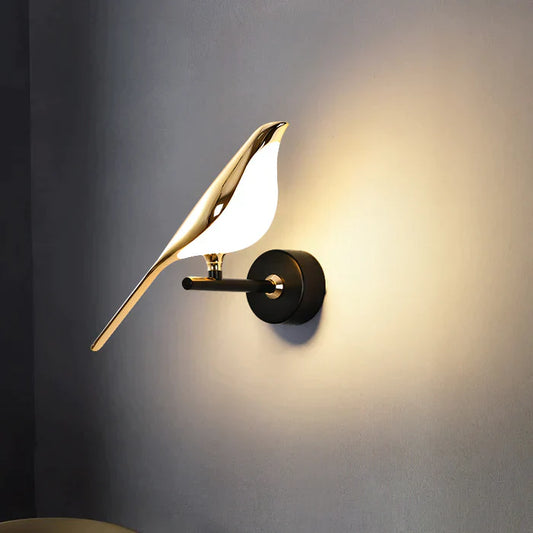 Golden Bird LED Wall Lamp – Creative Parlor and Bedroom Lighting, Decorative Night Light for Living Room and Indoor Spaces