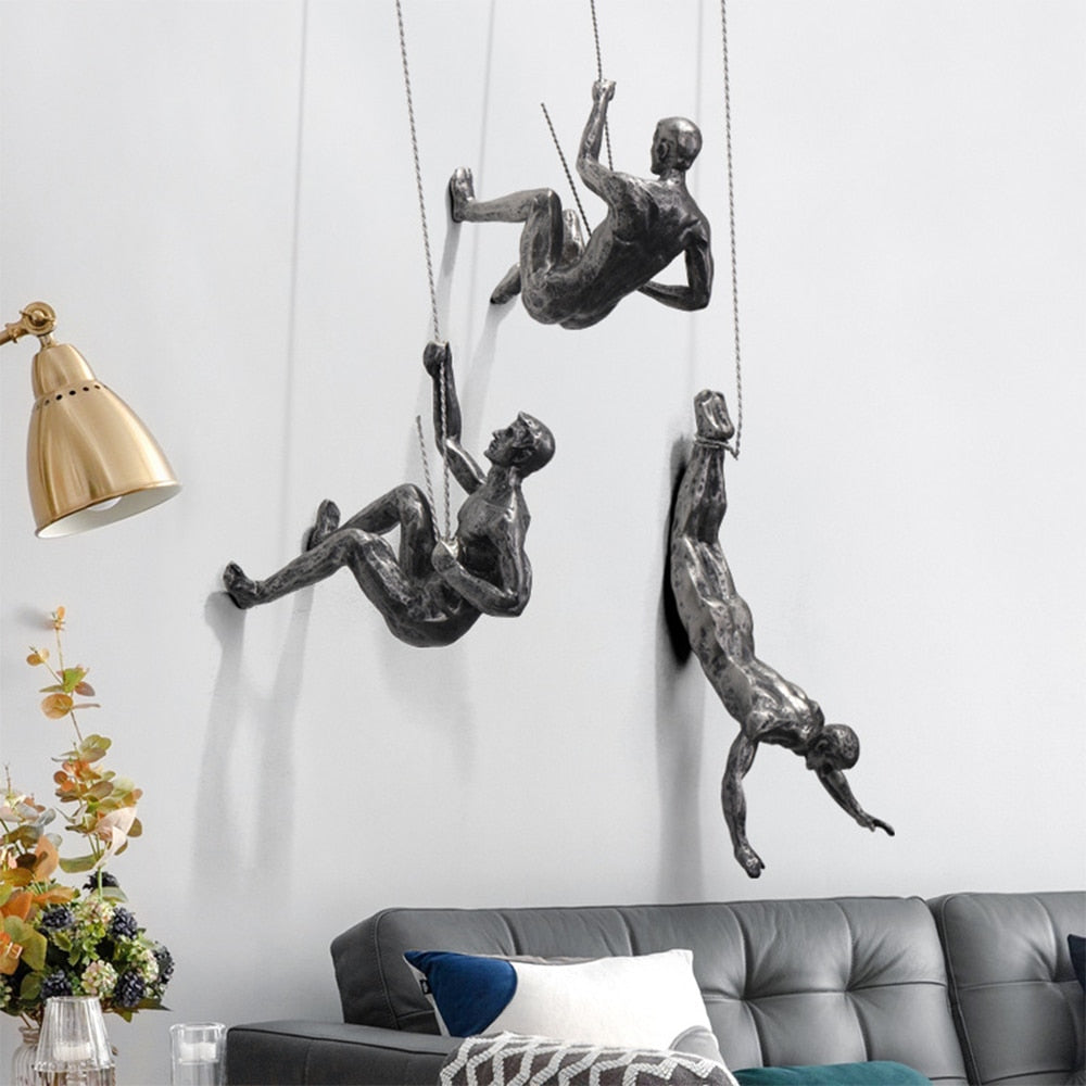 Wall Sculpture Art for Home Decor, Resin and Iron Wire, Inspiring Rock Climbing Design