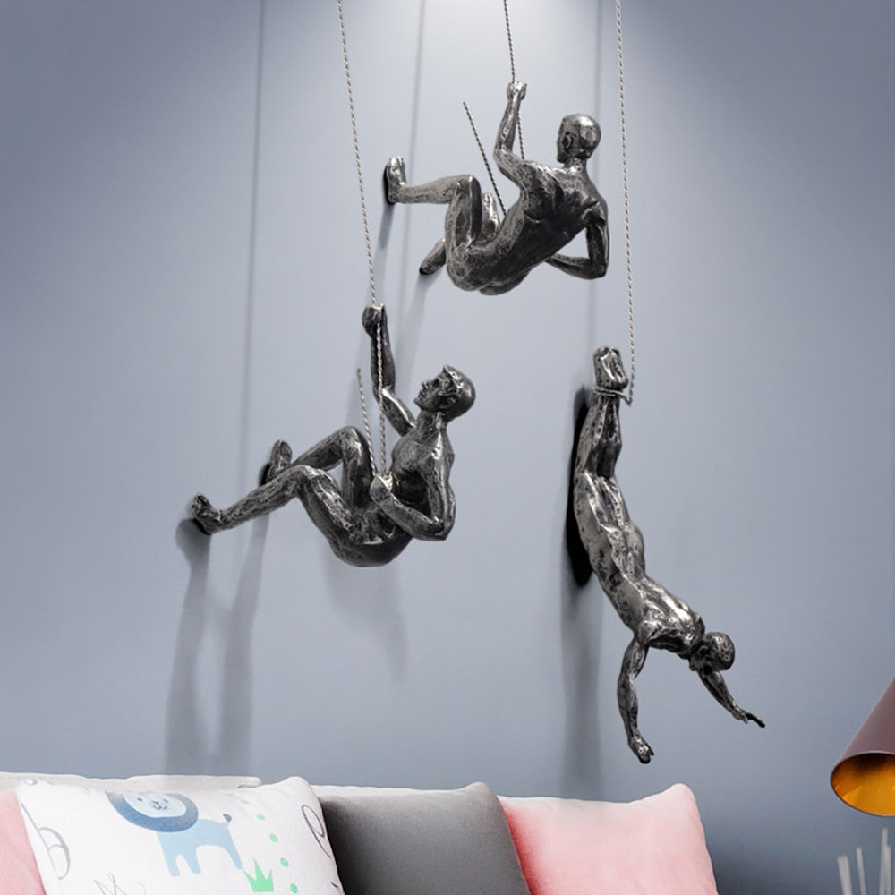 Wall Sculpture Art for Home Decor, Resin and Iron Wire, Inspiring Rock Climbing Design