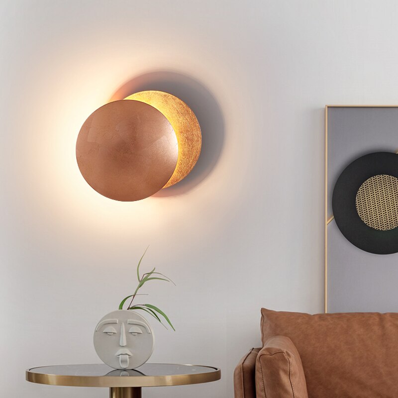 Lunar Eclipse Round Gold Copper LED Wall Lamp – Stylish Sconce for Hallways, Living Rooms, and Bedside Lighting