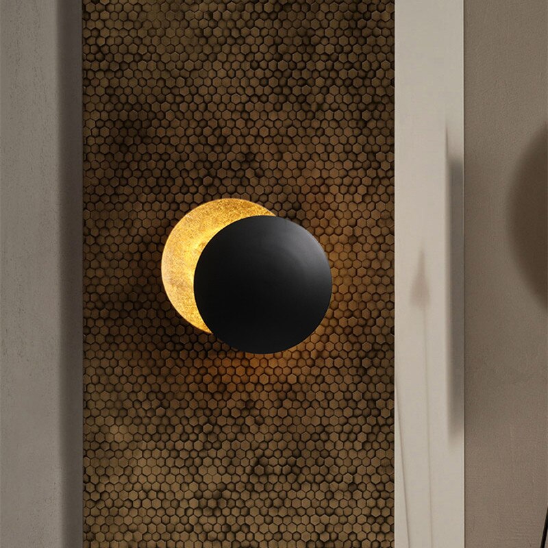 Lunar Eclipse Round Gold Copper LED Wall Lamp – Stylish Sconce for Hallways, Living Rooms, and Bedside Lighting