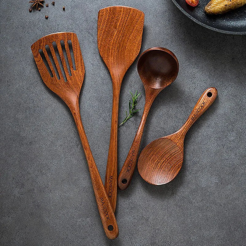 Solid Ebony Wooden Cooking Utensils Set – Heat-Resistant Spatulas for Frying and Serving-1