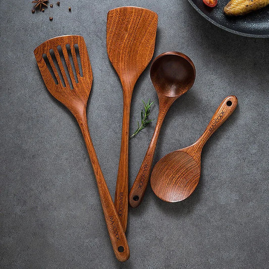 Solid Ebony Wooden Cooking Utensils Set – Heat-Resistant Spatulas for Frying and Serving-1