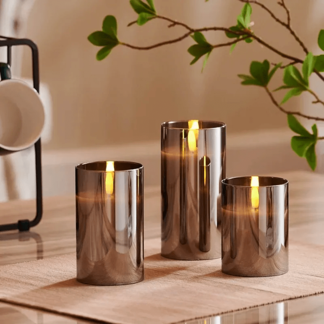 Flameless LED Candle Light Set with Remote Control – Glass Candles for Home and Wedding Decor