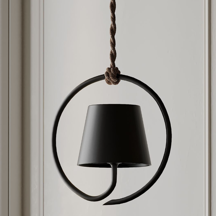Minimalist Iron Pendant Light – Modern Hanging Lamp with Rope Detail for Home and Office Decor