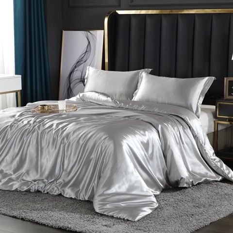 Luxury Silk Satin Bed Linen Set - 4-Piece Duvet Cover, Fitted Sheet & Pillowcases - Anti-Allergen & Temperature Control-4
