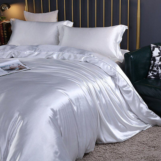 Luxury Silk Satin Bed Linen Set - 4-Piece Duvet Cover, Fitted Sheet & Pillowcases - Anti-Allergen & Temperature Control-1