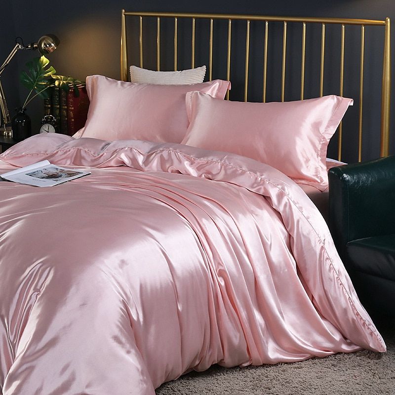 Luxury Silk Satin Bed Linen Set - 4-Piece Duvet Cover, Fitted Sheet & Pillowcases - Anti-Allergen & Temperature Control-2