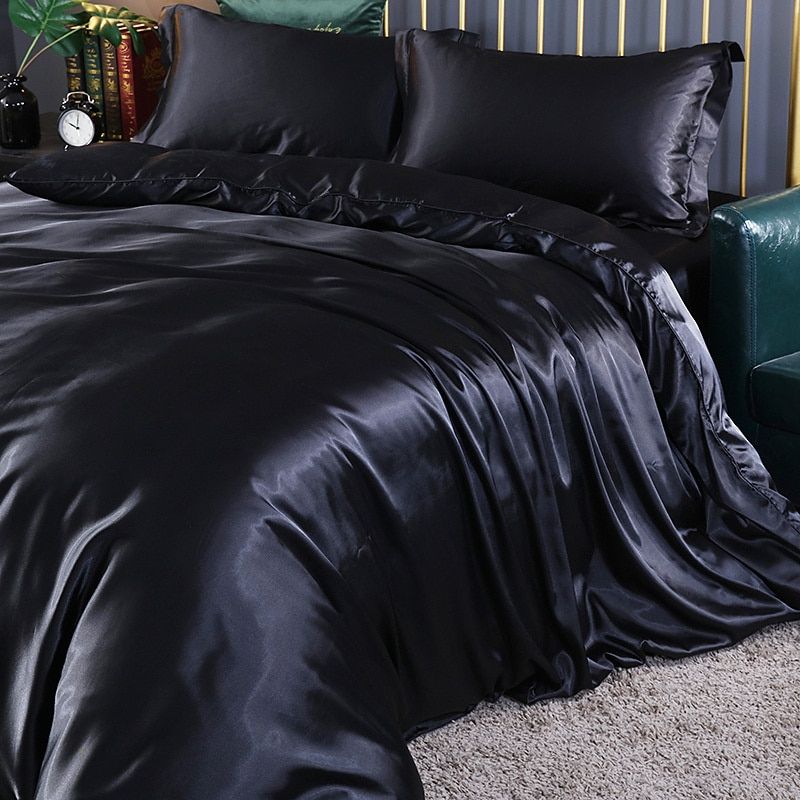 Luxury Silk Satin Bed Linen Set - 4-Piece Duvet Cover, Fitted Sheet & Pillowcases - Anti-Allergen & Temperature Control-3