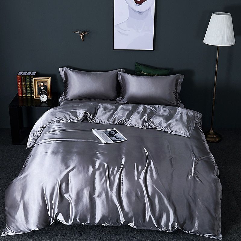 Luxury Silk Satin Bed Linen Set - 4-Piece Duvet Cover, Fitted Sheet & Pillowcases - Anti-Allergen & Temperature Control-5