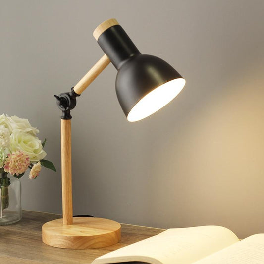 Small Table Lamp in Scandinavian Wood Design for Bedroom or Office